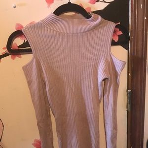 Say What? Pink shoulderless long sleeve ribbed shirt